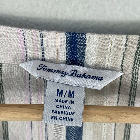 Tommy Bahama Womens Medium Striped Tunic Top Lace Up Neck Linen Blend Shirt - Picture 4 of 12